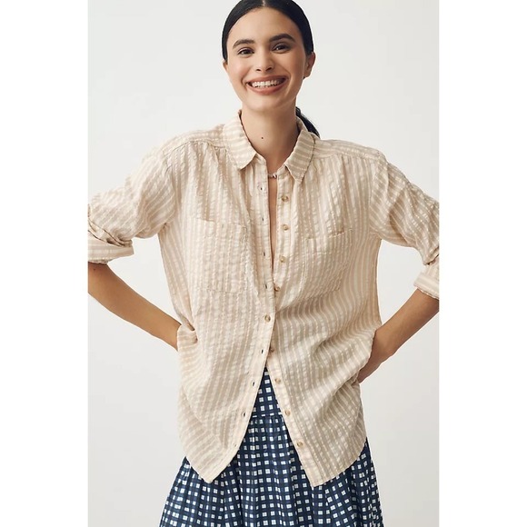 Anthropologie Tops - Anthropologie PILCRO The Hadley Relaxed Buttondown Shirt Top Striped Edition XXS